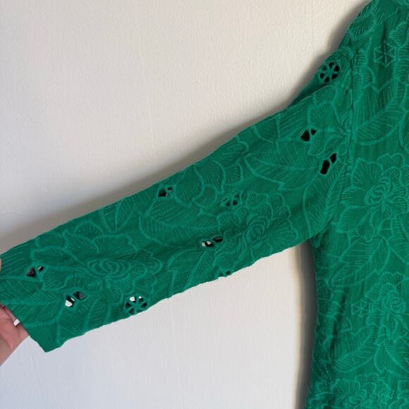 ANTHROPOLOGIE AKEMI + KIN Green Eyelet Floral Tunic Button Up Blouse Beachy Sz S - Picture 6 of 11